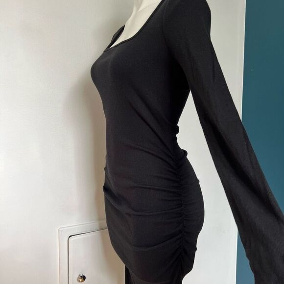 Michael Stars Natalie Square Neck ribbed ruched midi dress - Picture 8 of 16